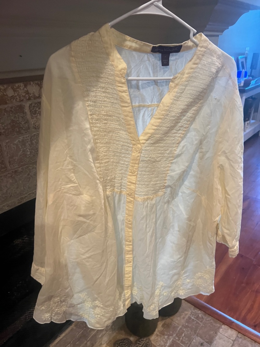 Light Yellow Embroidered V-Neck Women’s Top
